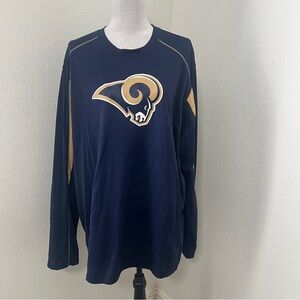 NFL Team Apparel Men’s 2XL St.Louis Rams Navy and Tan Jersey Long Sleeve EUC